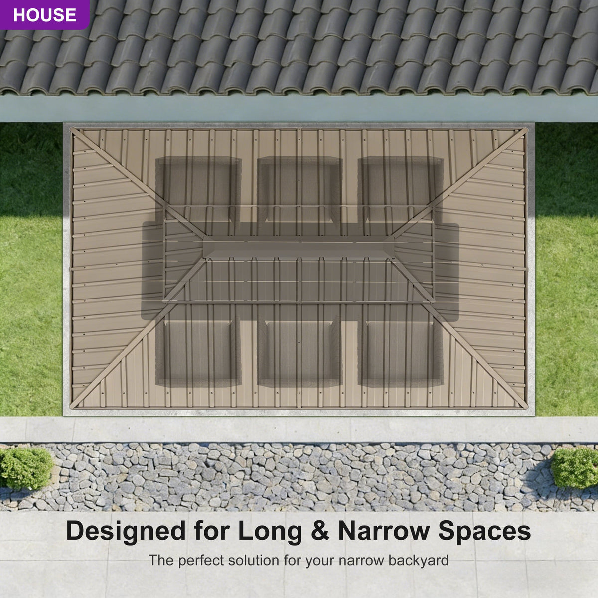 PURPLE LEAF Deck Gazebo Champagne Hardtop Metal Frame Double Roof with Curtains and Netting