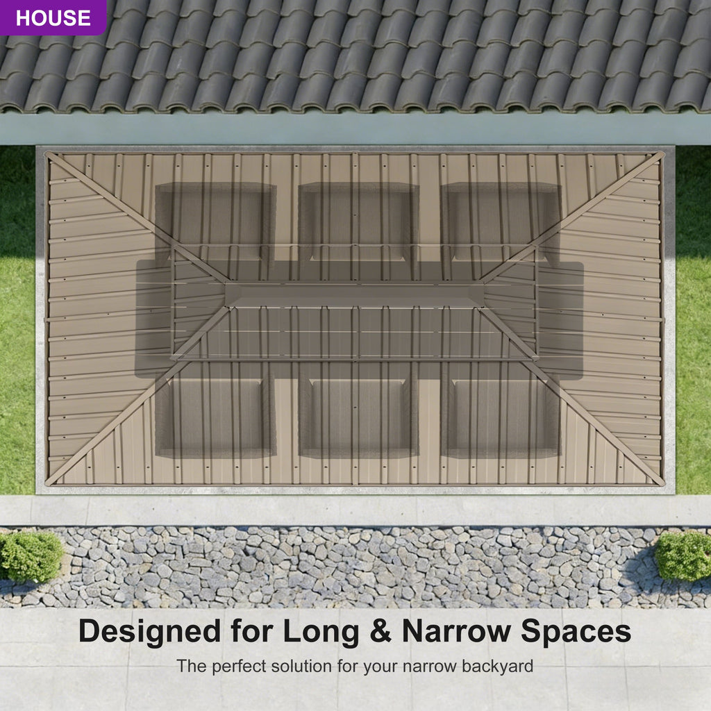 PURPLE LEAF Deck Gazebo Champagne Hardtop Metal Frame Double Roof with Curtains and Netting