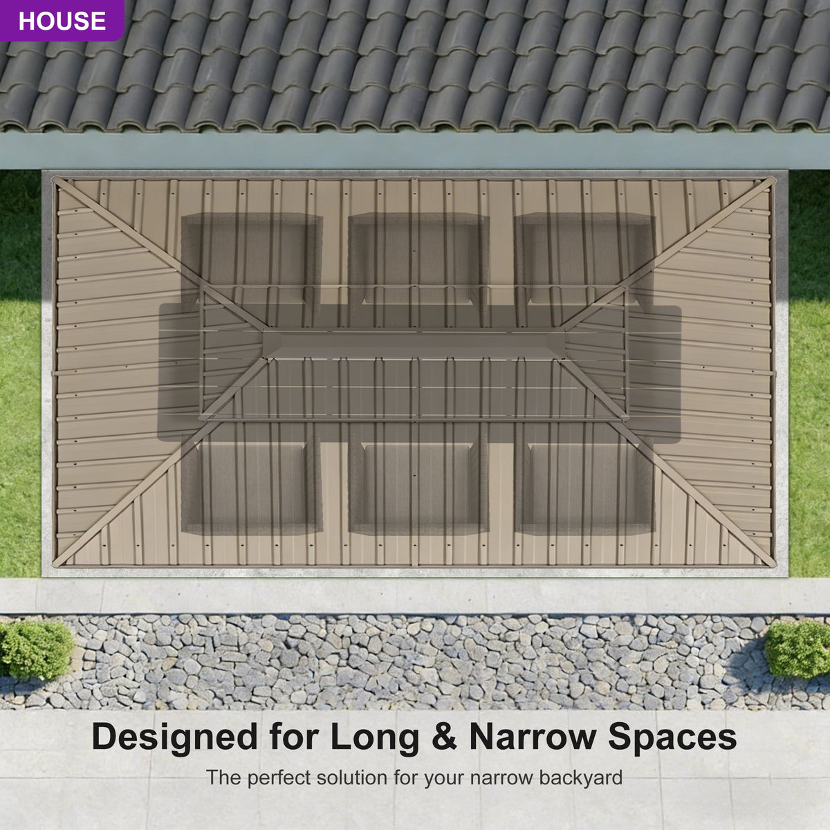 PURPLE LEAF Deck Gazebo Champagne Hardtop Metal Frame Double Roof with Curtains and Netting with Lights-milky