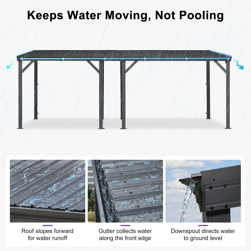 PURPLE LEAF Lean to Gazebo Metal Roof Patio Cover Built-in Drain Slots Wall Mounted Gazebo for Outdoor Extension