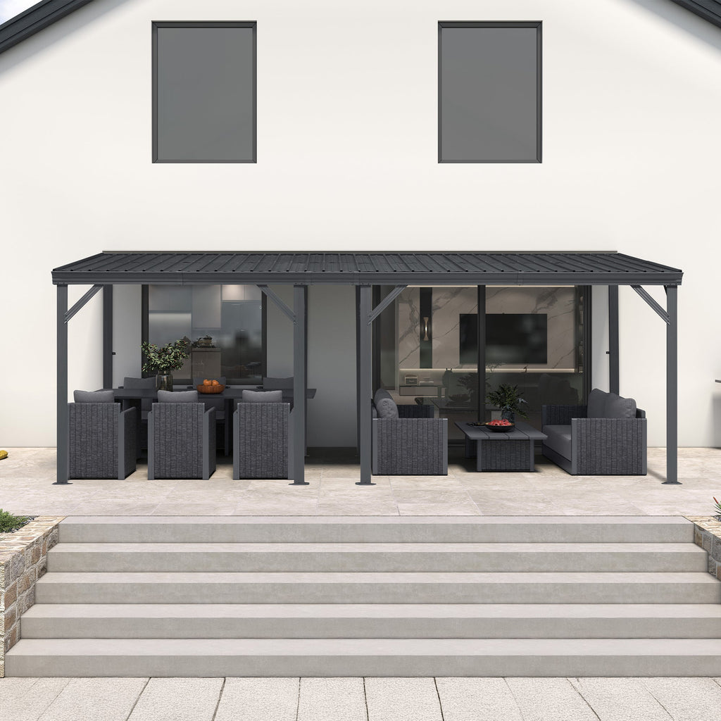 PURPLE LEAF Lean to Gazebo Metal Roof Patio Cover Built-in Drain Slots Wall Mounted Gazebo for Outdoor Extension