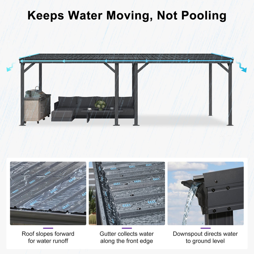 PURPLE LEAF Lean to Gazebo Metal Roof Patio Cover Built-in Drain Slots Wall Mounted Gazebo for Outdoor Extension
