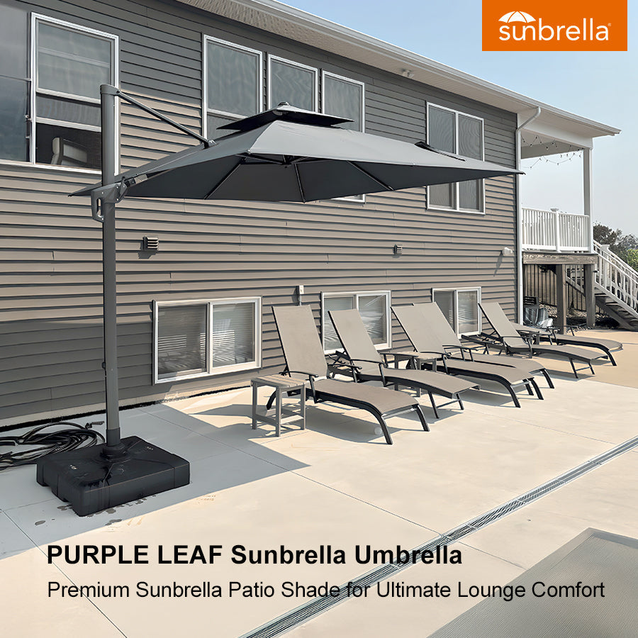 PURPLE LEAF SUNBRELLA Cantilever Umbrella Grey Aluminum Patio Umbrella