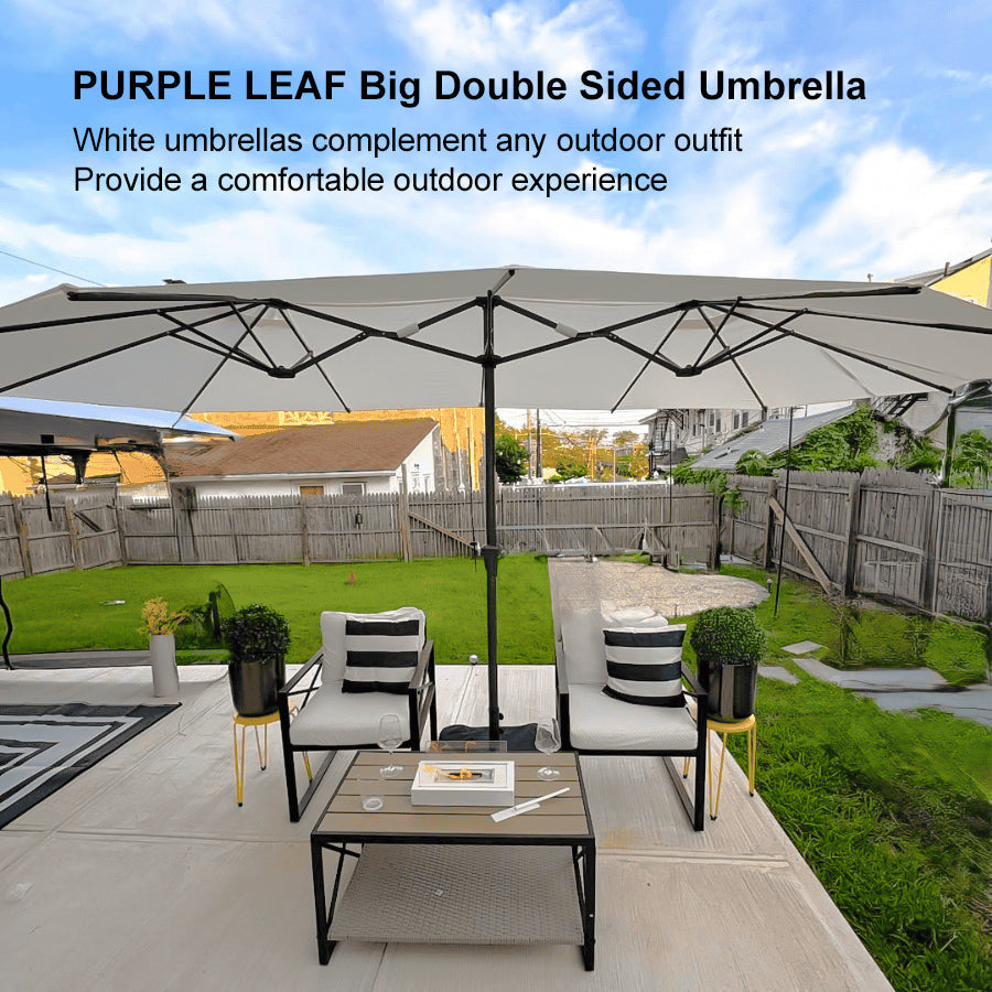 PURPLE LEAF Double-Sided Market Umbrella Large Rectangular Patio Umbrellas with Base