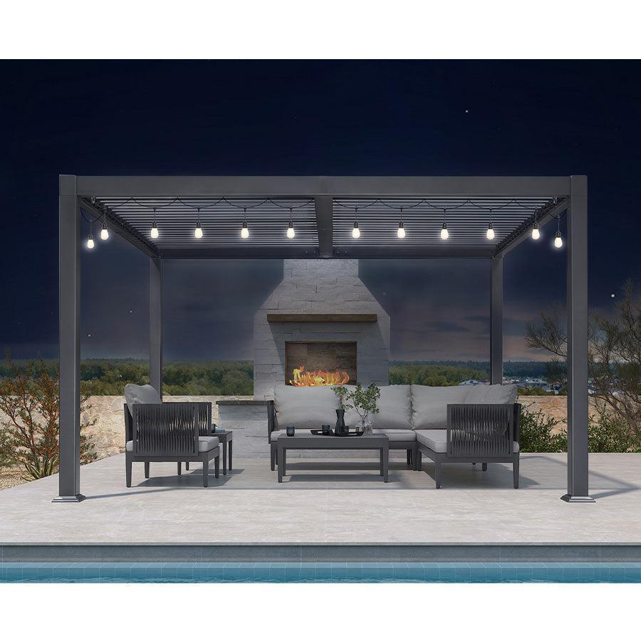 PURPLE LEAF Caesar Louvered Pergola with Milky String Lights Patio Aluminum Pergola with Independent Adjustable Rainproof Roof With Milky Lights
