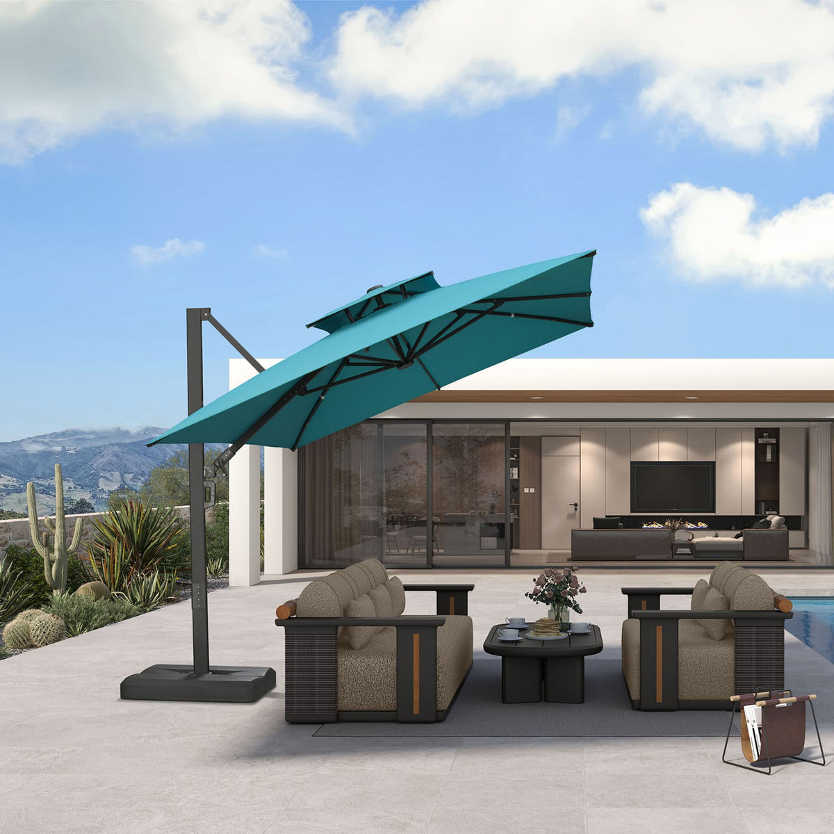 PURPLE LEAF – Parasol de terrasse déporté avec structure métallique Charcoal et toile ventilée pour cour et jardin