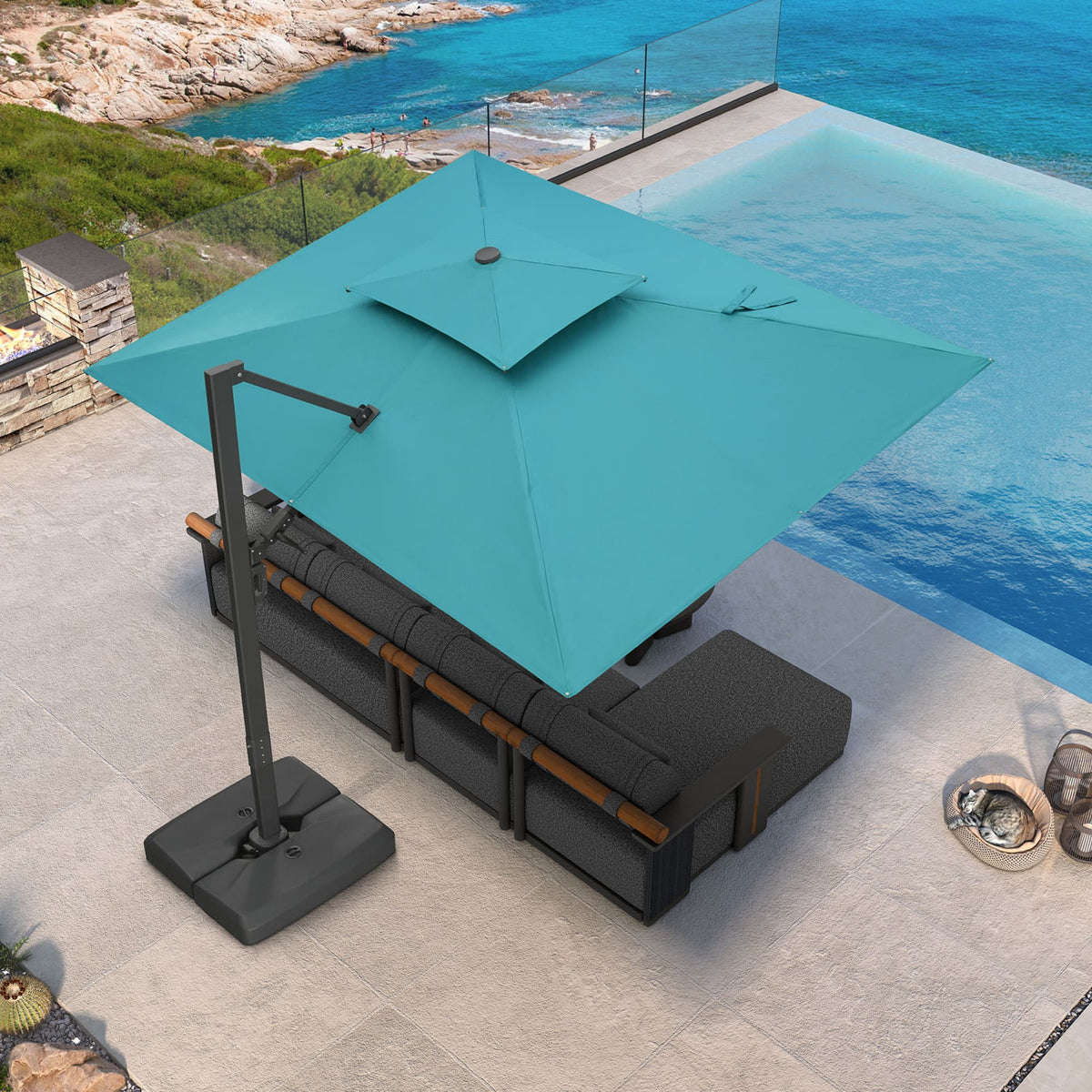 PURPLE LEAF – Parasol de terrasse déporté avec structure métallique Charcoal et toile ventilée pour cour et jardin