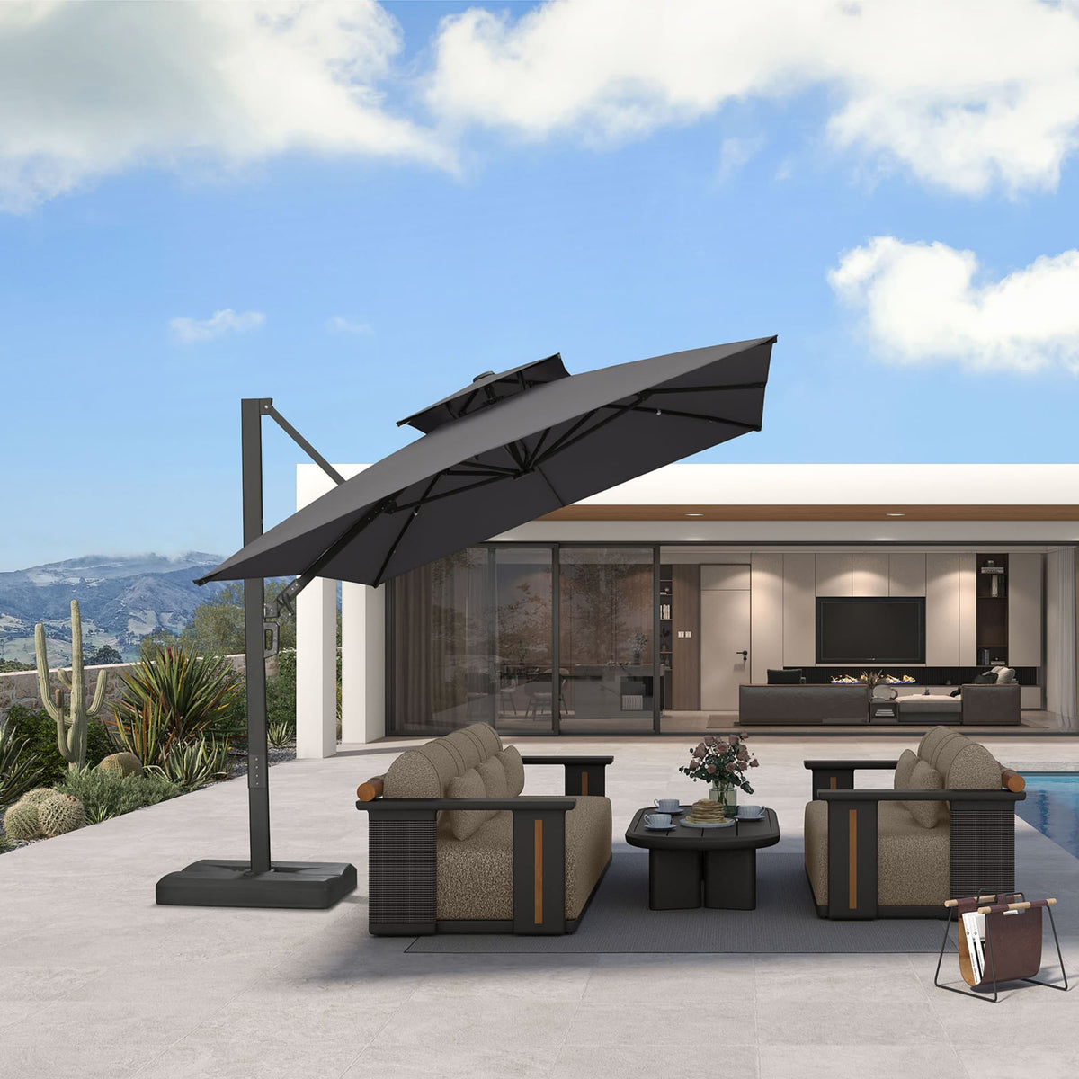 PURPLE LEAF – Parasol de terrasse déporté avec structure métallique Charcoal et toile ventilée pour cour et jardin
