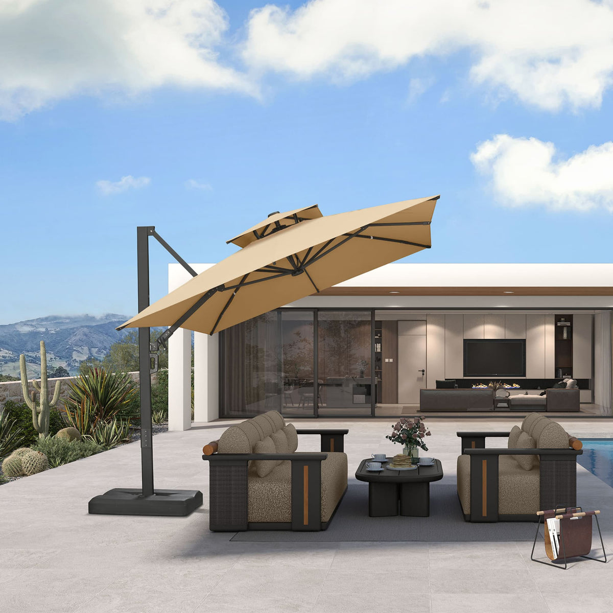 PURPLE LEAF – Parasol de terrasse déporté avec structure métallique Charcoal et toile ventilée pour cour et jardin