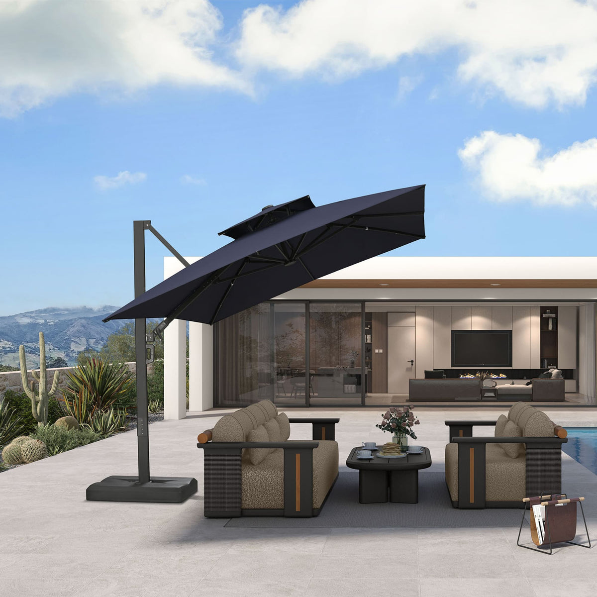 PURPLE LEAF – Parasol de terrasse déporté avec structure métallique Charcoal et toile ventilée pour cour et jardin