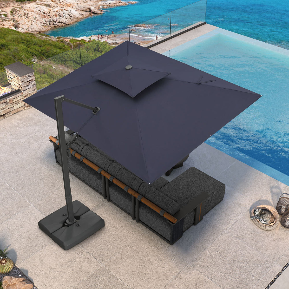 PURPLE LEAF – Parasol de terrasse déporté avec structure métallique Charcoal et toile ventilée pour cour et jardin