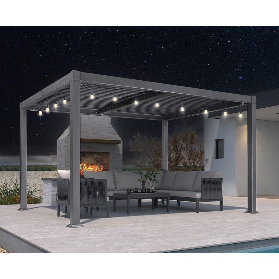 PURPLE LEAF Caesar Louvered Pergola with Milky String Lights Patio Aluminum Pergola with Independent Adjustable Rainproof Roof Hardtop Pergola for Outdoor Deck Garden Yard