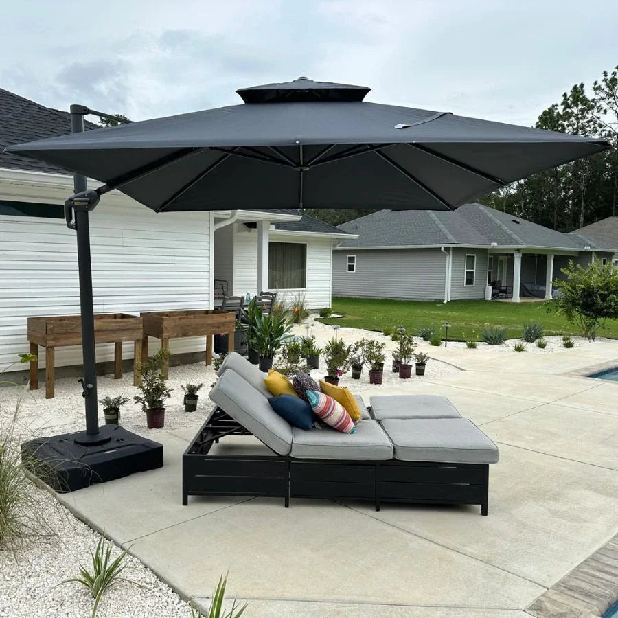 PURPLE LEAF Cantilever Patio Umbrella Gray Pole Outdoor Umbrella with UV Protection