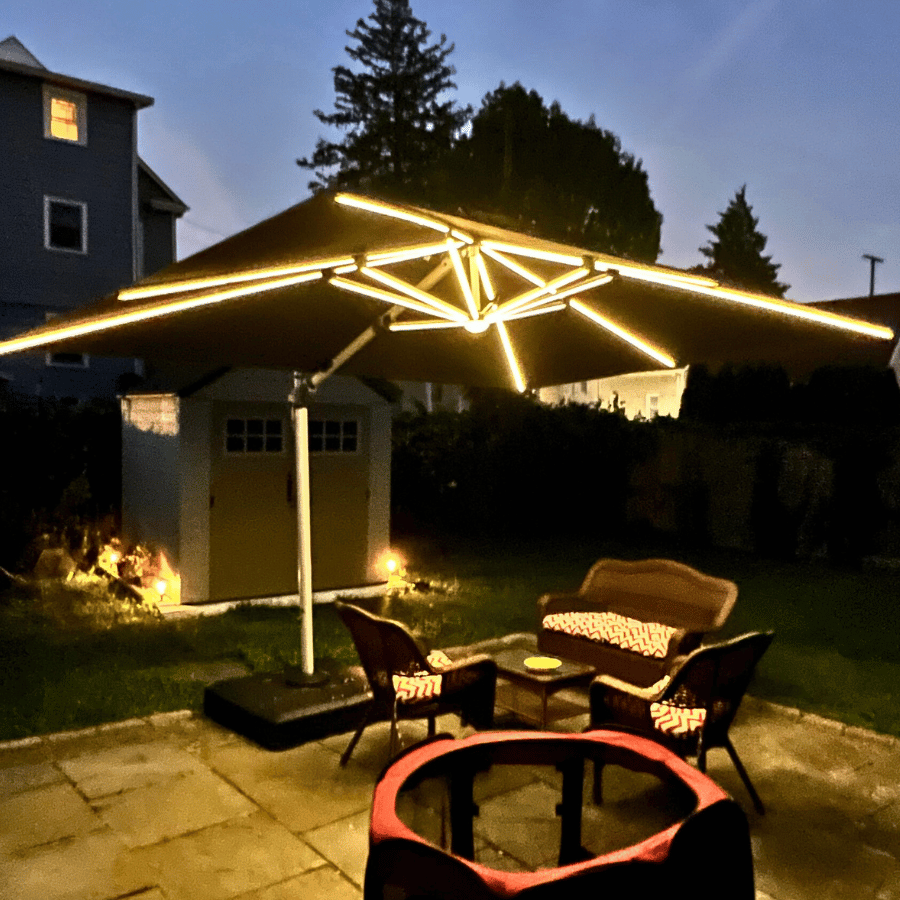 PURPLE LEAF Solar Powered Umbrella LED Rectangular Patio Umbrella with Lights