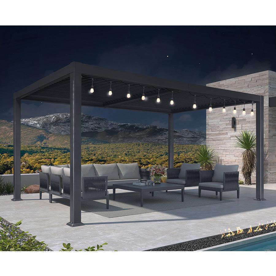 PURPLE LEAF Caesar Louvered Pergola with Milky String Lights Patio Aluminum Pergola with Independent Adjustable Rainproof Roof Hardtop Pergola for Outdoor Deck Garden Yard