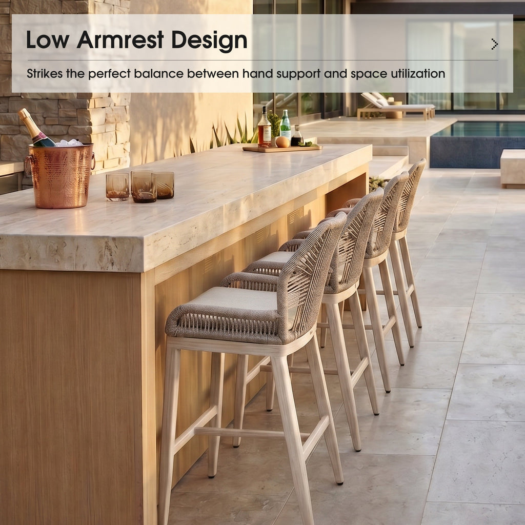 PURPLE LEAF Patio Bar Stools Counter Stools Outdoor Rattan Chairs with Back Modern Aluminum Woven Barstools for Garden Patio Kitchen Indoor