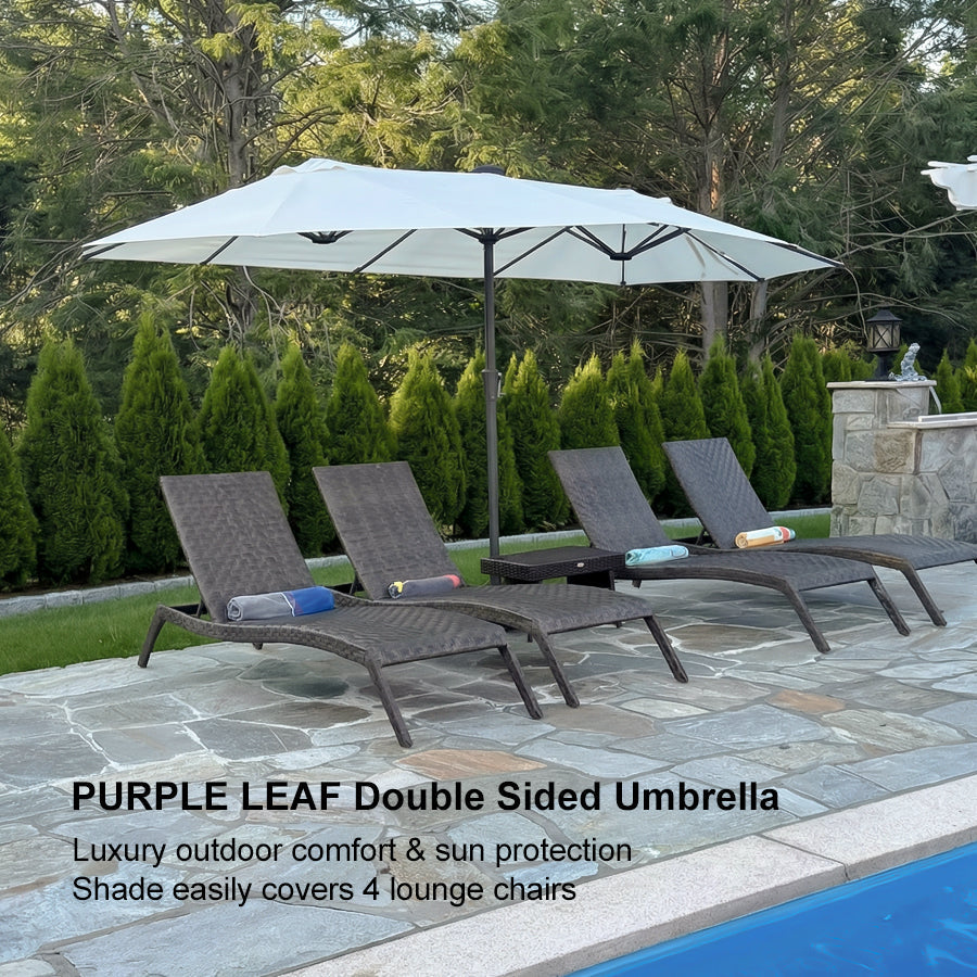 PURPLE LEAF Double-Sided Market Umbrella Large Rectangular Patio Umbrellas with Base