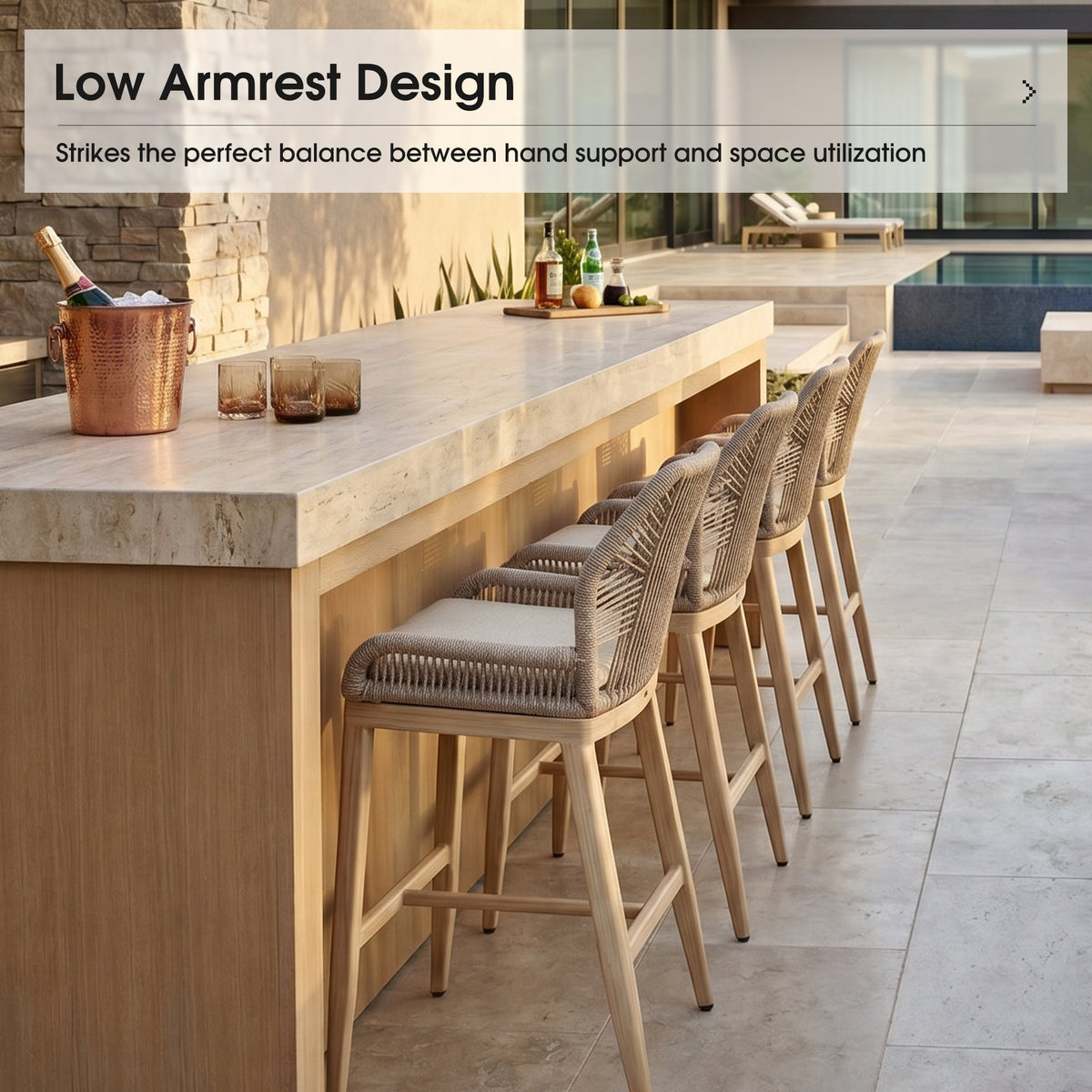 PURPLE LEAF Patio Bar Stools Counter Stools Outdoor Rattan Chairs with Back Modern Aluminum Woven Barstools for Garden Patio Kitchen Indoor