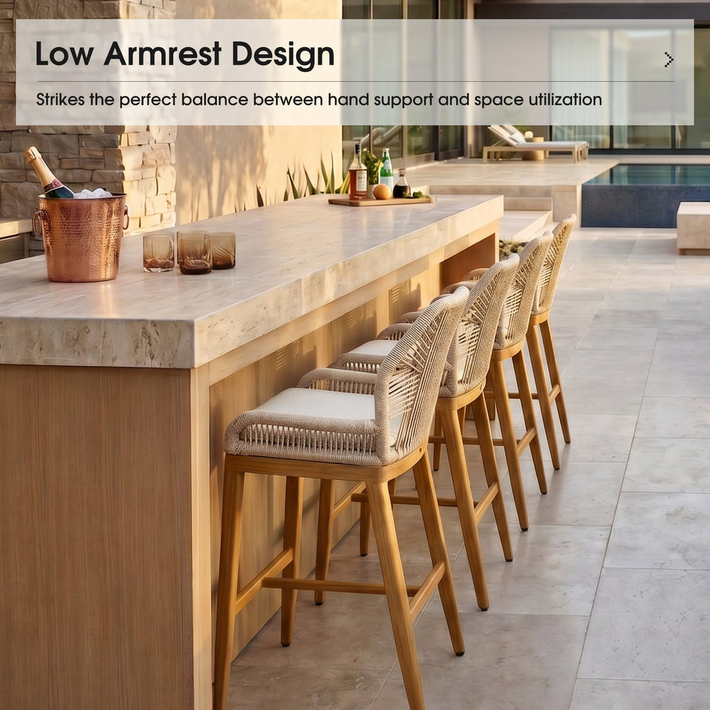 PURPLE LEAF Patio Bar Stools Counter Stools Outdoor Rattan Chairs with Back Modern Aluminum Woven Barstools for Garden Patio Kitchen Indoor