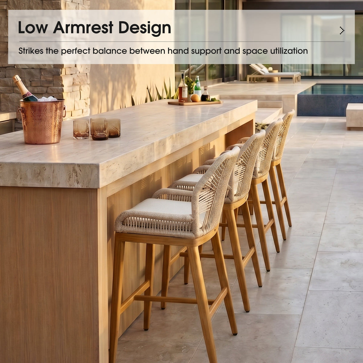 PURPLE LEAF Patio Bar Stools Counter Stools Outdoor Rattan Chairs with Back Modern Aluminum Woven Barstools for Garden Patio Kitchen Indoor