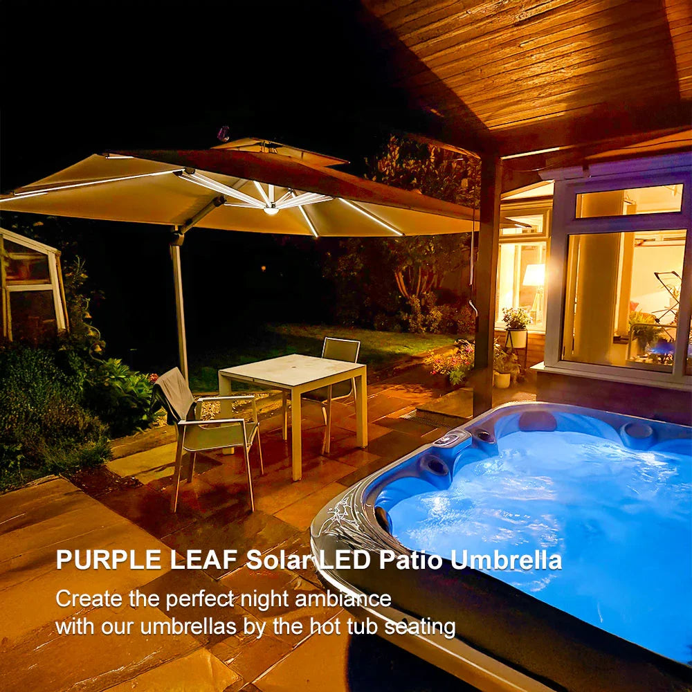 PURPLE LEAF Solar Powered Umbrella LED Rectangular Patio Umbrella with Lights