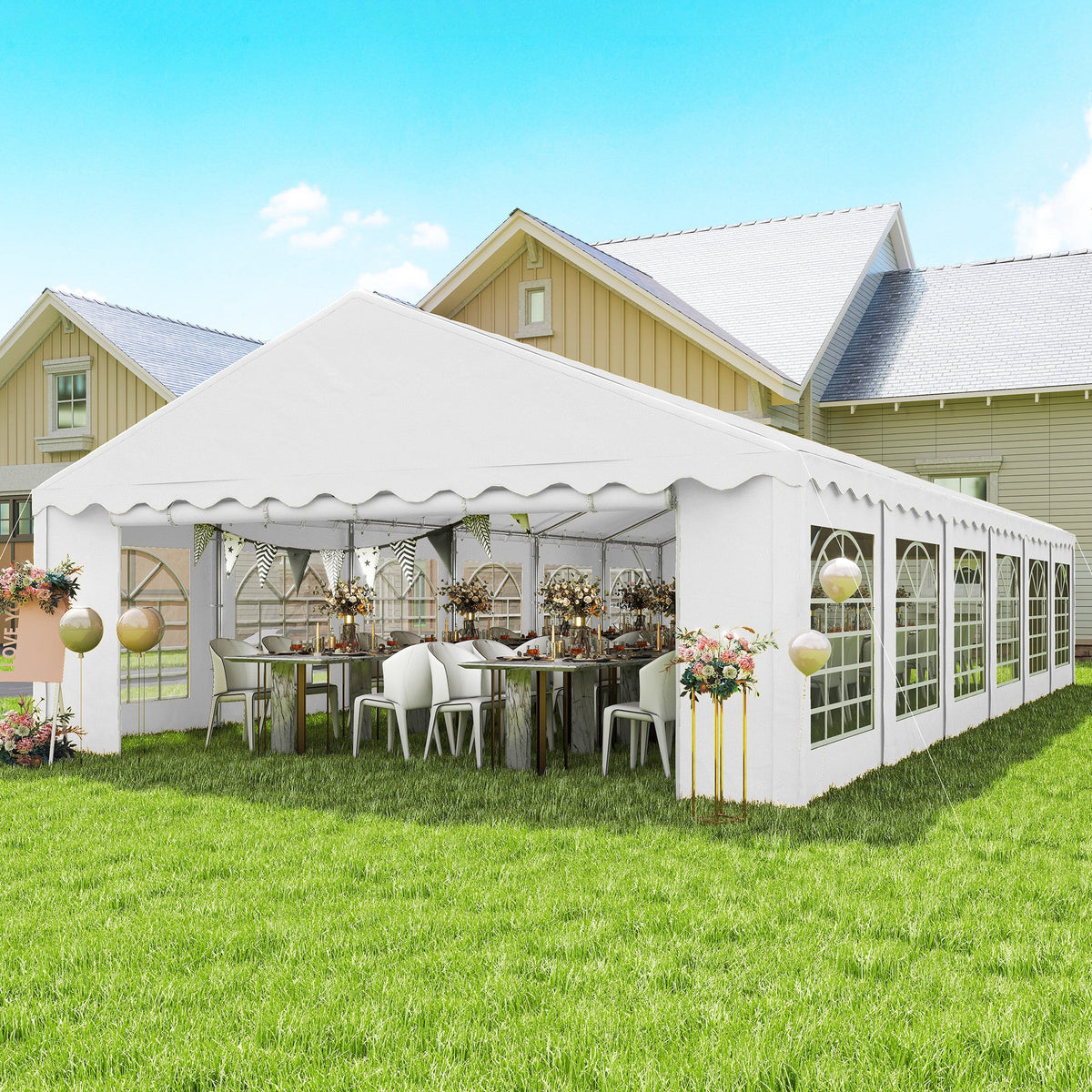 20' x 40' Heavy Duty Party Tent and Carport with Sidewalls, White