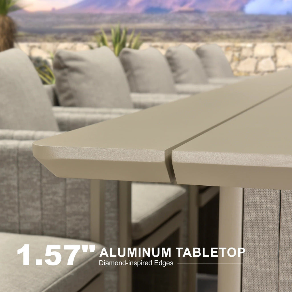 PURPLE LEAF Sanori Patio Dining Set Modern Large Weather-Resistant Table and Aluminum Chairs with Cushions for Garden Beige