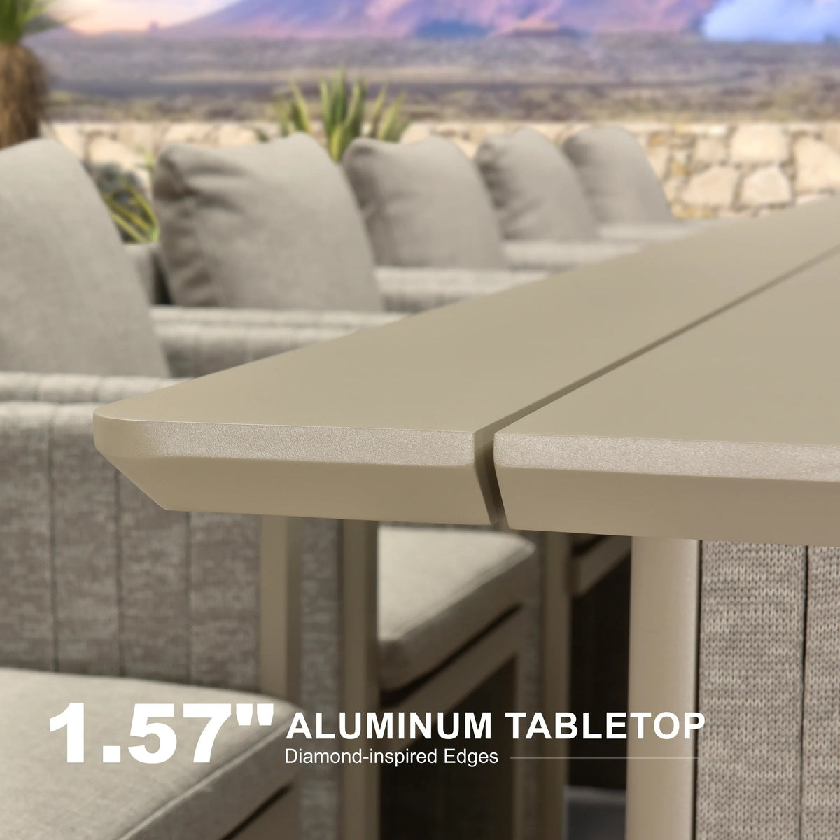 PURPLE LEAF Sanori Patio Dining Set Modern Large Weather-Resistant Table and Aluminum Chairs with Cushions for Garden Beige