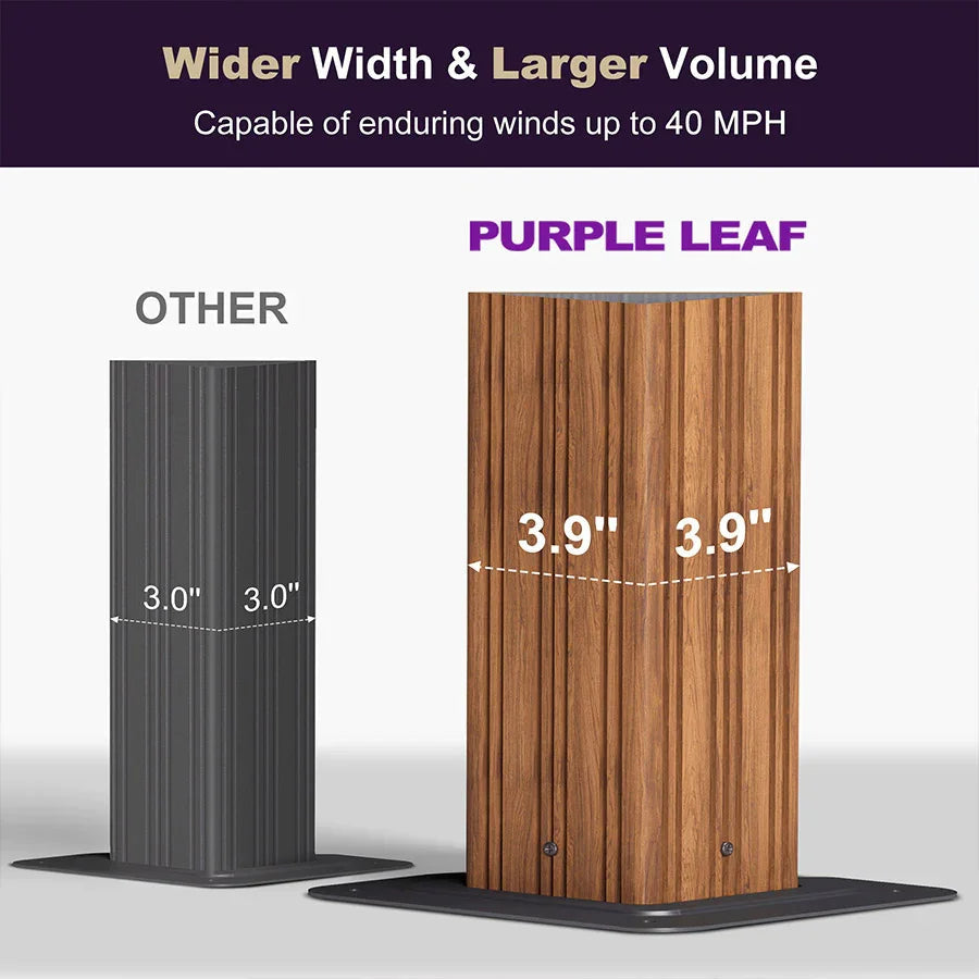 PURPLE LEAF Metal Gazebo Double Roof Wood Grain Aluminum Frame with Curtains and Netting with Lights-clear