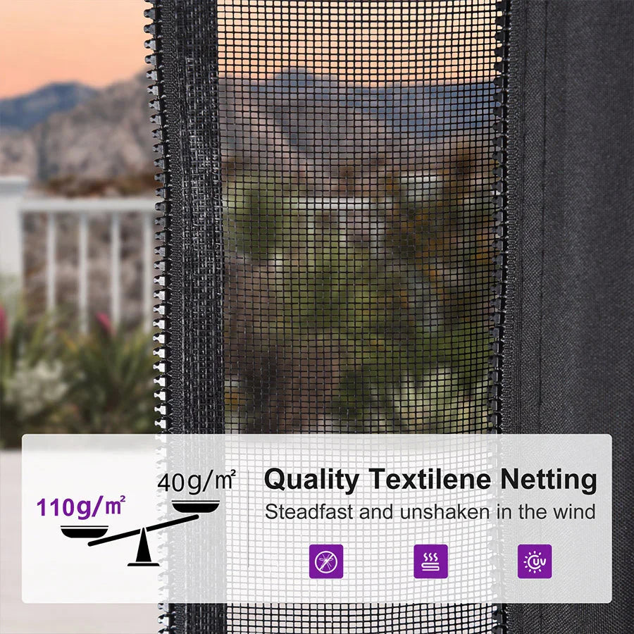 PURPLE LEAF Metal Gazebo Double Roof Wood Grain Aluminum Frame with Curtains and Netting with Lights-clear