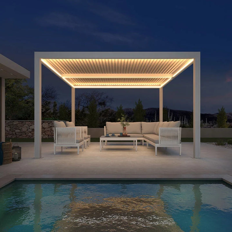 Hanso Home Louvered Pergola Modern White Pergola with Adjustable Roof for Deck Backyard Garden