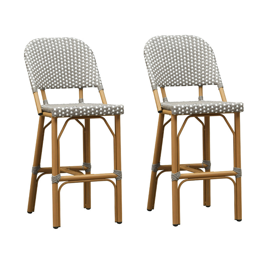 PURPLE LEAF Outdoor Bar Height Stools Set of 2 French Country Patio Rattan Bar Stool Chairs Outdoor Armless Barstools for Porch Garden Indoor Kitchen
