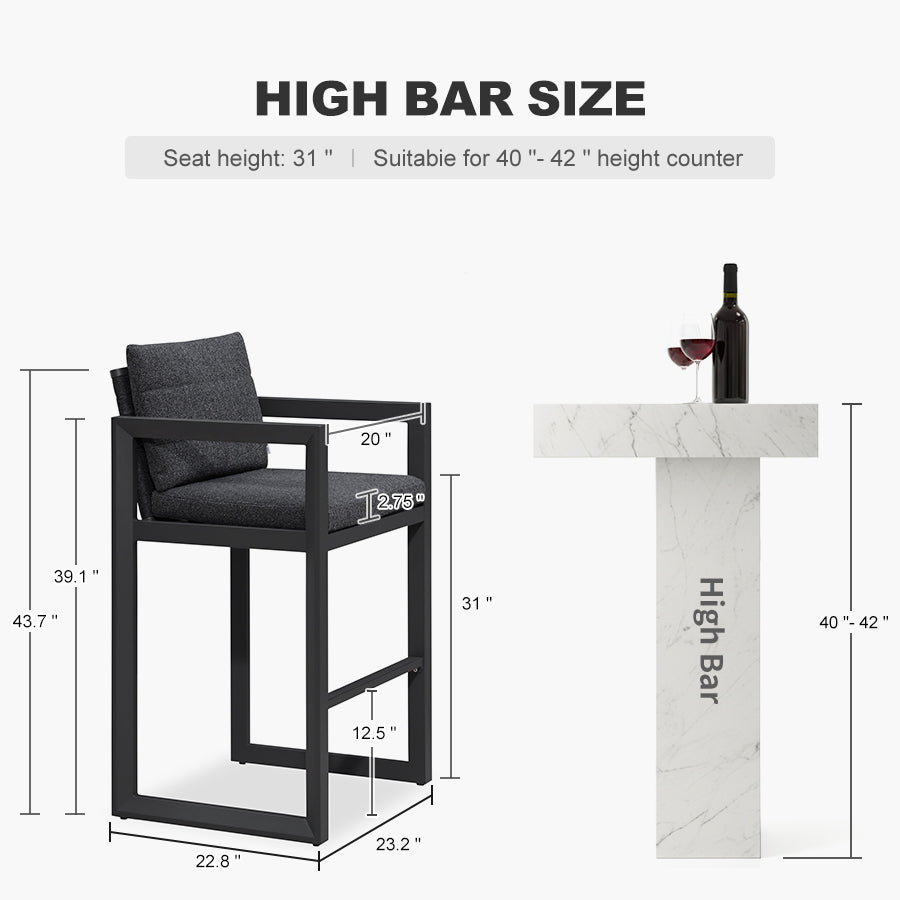 PURPLE LEAF Caesar Bar Stools Modern Aluminum Barstools with Stainless Removable Cushion for Kitchen Outside Island Backyard
