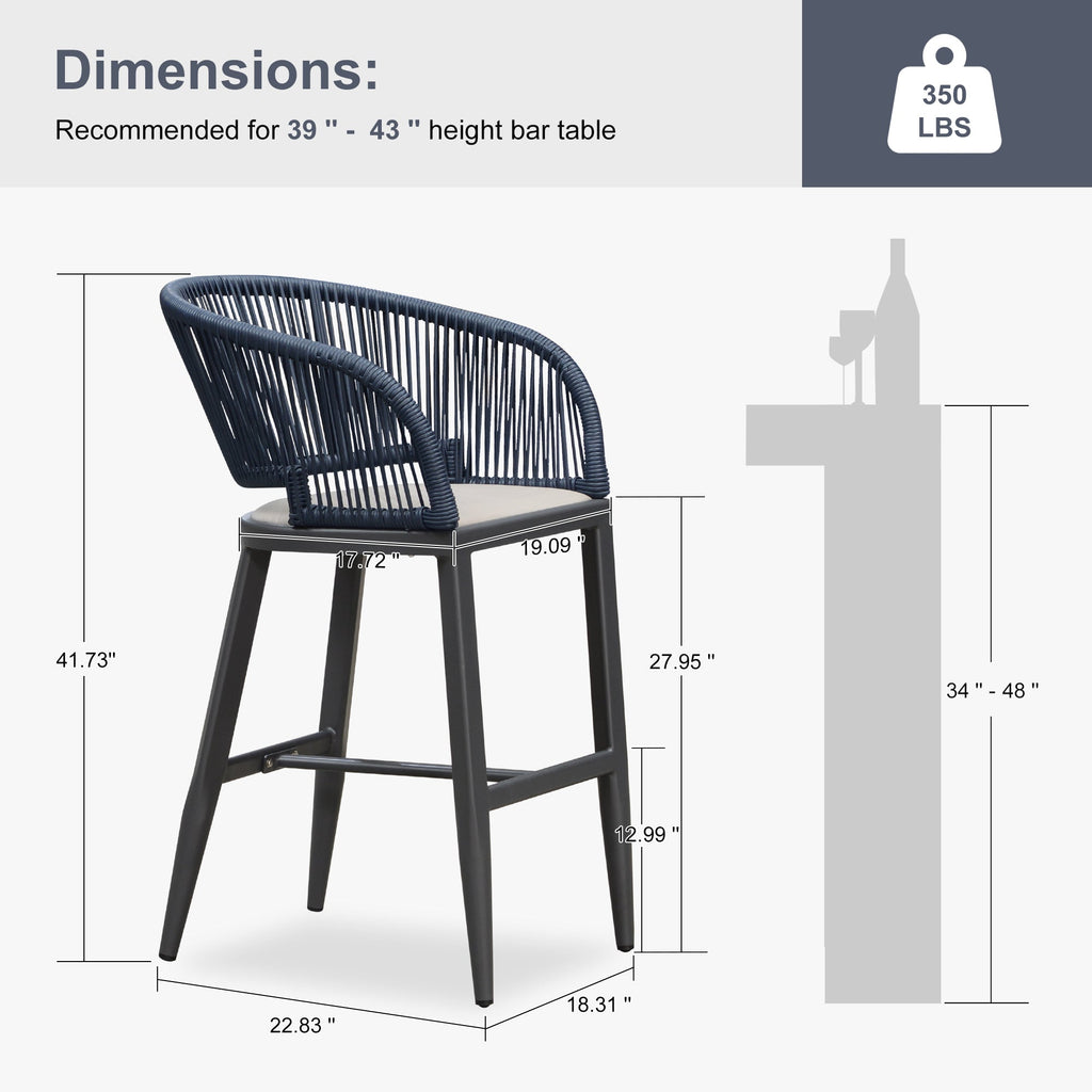 Clearance - PURPLE LEAF Outdoor Bar Stool Set of 2 Modern Rattan Bar Chairs with Woven Rope Back Wicker Patio Barstools for Indoor Kitchen Garden