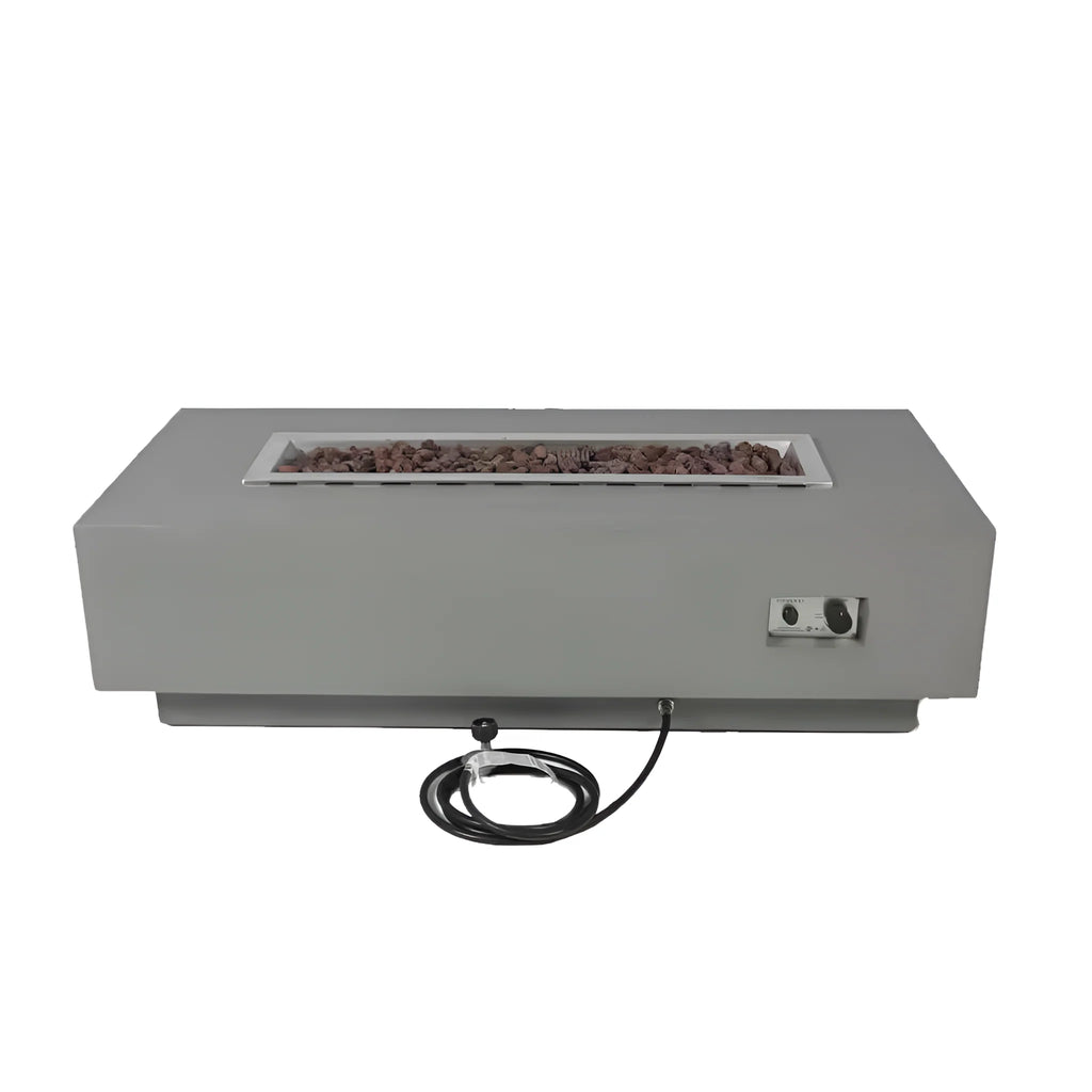 Elementi Granville Outdoor Fire Pit 60 In. X 27 In. Rectangular Concrete Propane Fire Table with Lava Rocks and Cover