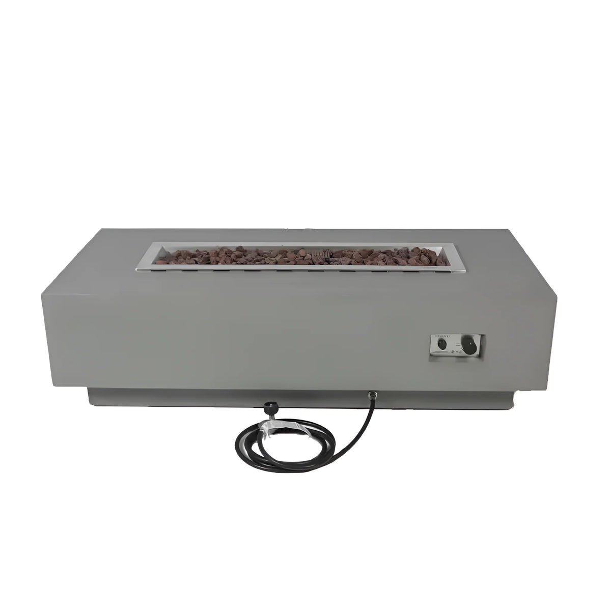 Elementi Granville Outdoor Fire Pit 60 In. X 27 In. Rectangular Concrete Propane Fire Table with Lava Rocks and Cover