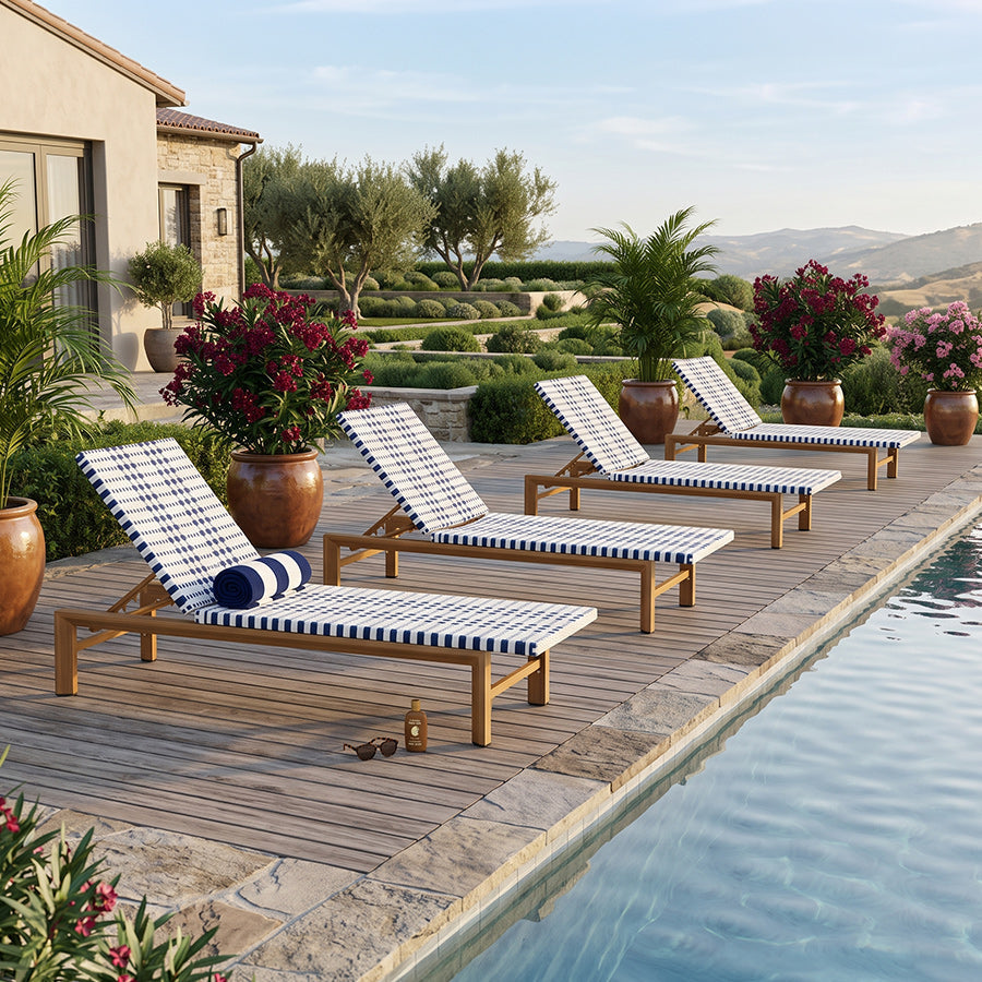 PURPLE LEAF Outdoor Teak Chaise Lounge Chair, Wood Grain Aluminum Outdoor Pool Lounge Chairs with Adjustable Backrest, Breathable Recliner for Patio, Poolside, Garden