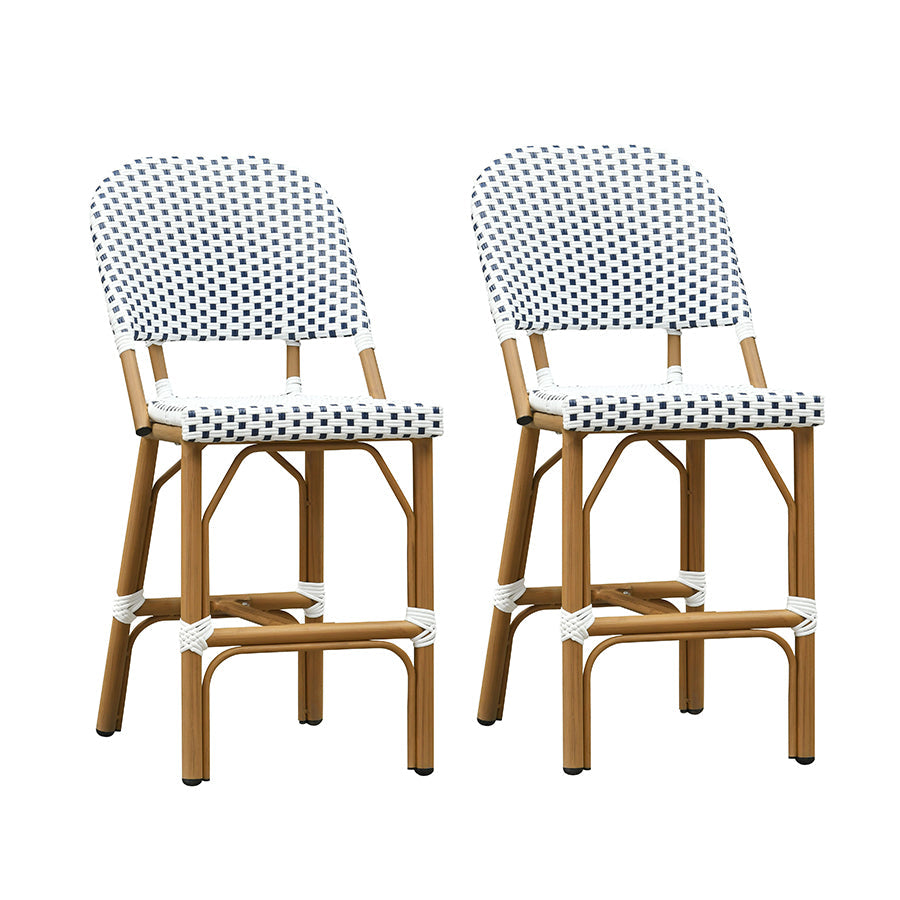 PURPLE LEAF Outdoor Bar Height Stools Set of 2 French Country Patio Rattan Bar Stool Chairs Outdoor Armless Barstools for Porch Garden Indoor Kitchen
