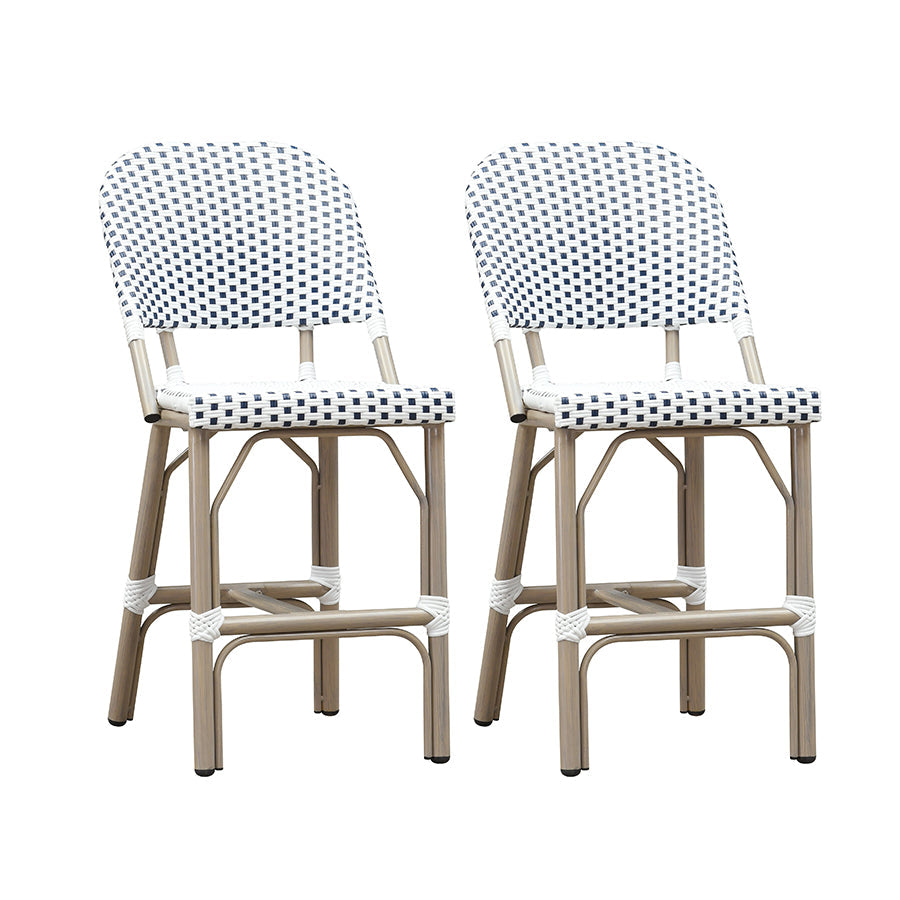 PURPLE LEAF Outdoor Bar Height Stools Set of 2 French Country Patio Rattan Bar Stool Chairs Outdoor Armless Barstools for Porch Garden Indoor Kitchen