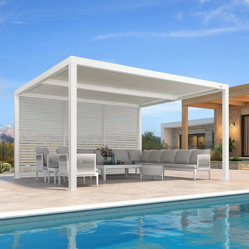 Hanso Home Louvered Pergola Modern White Pergola with Adjustable Roof for Deck Backyard Garden