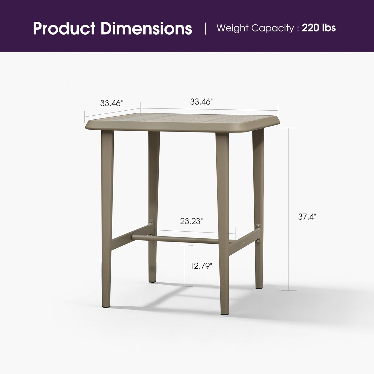 PURPLE LEAF Outdoor Bar Table Patio Dining Table Coffee Kitchen Breakfast Bistro Pub Bar Table for Patio Poolside