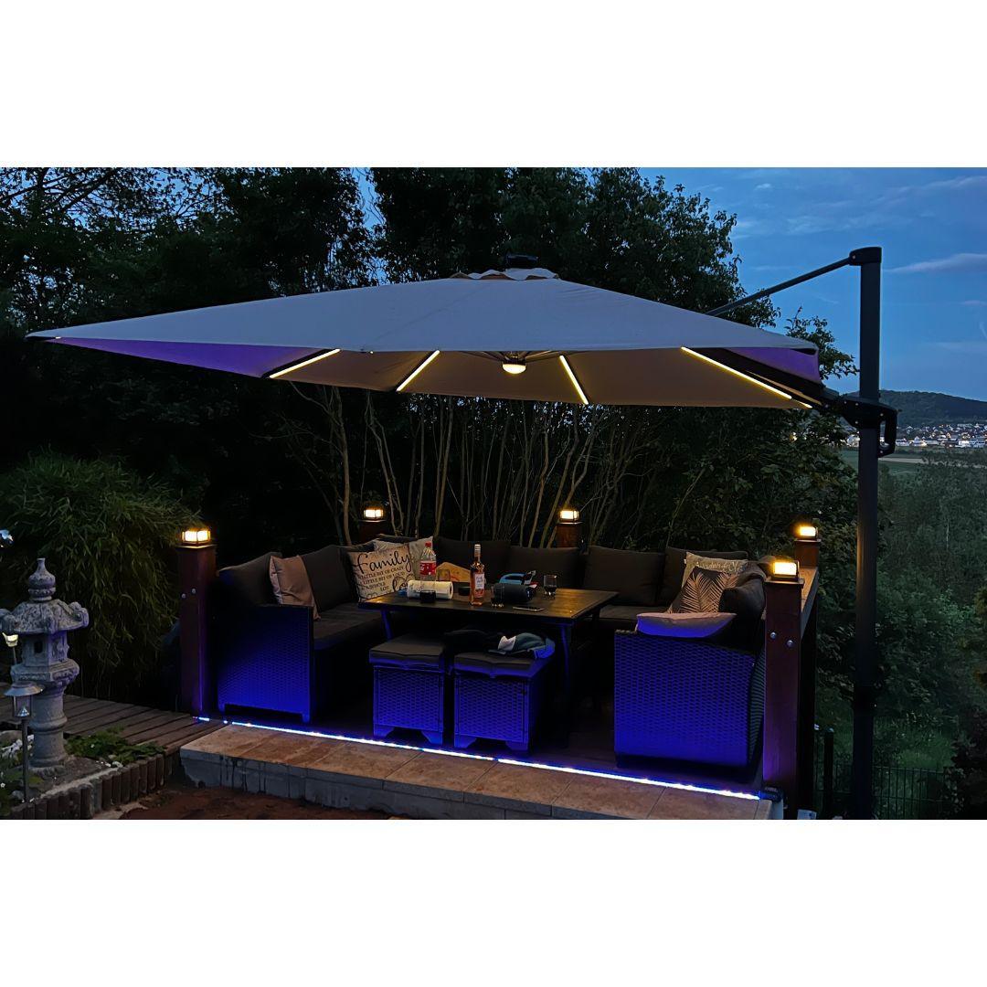 PURPLE LEAF – Parasol de terrasse déporté 10ft avec éclairage LED, rotation 360° et inclinaison
