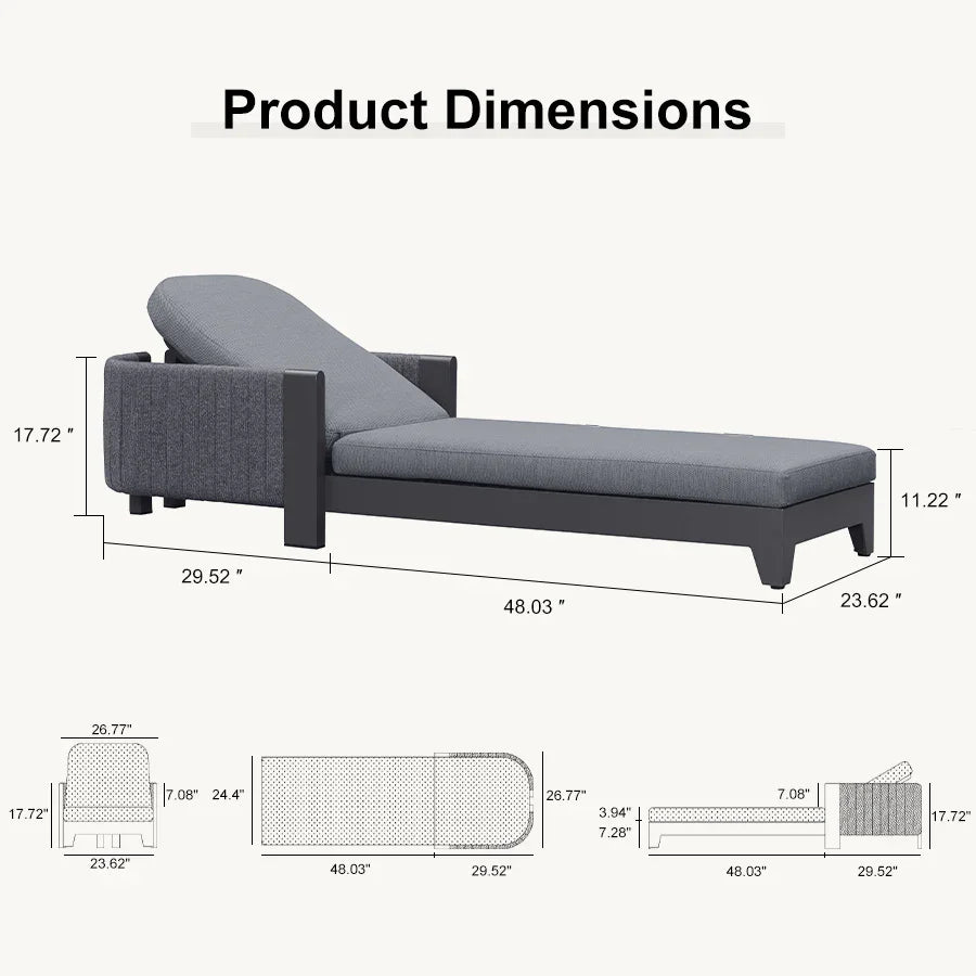 PURPLE LEAF Outdoor Chaise Lounge Chairs with Cushion Aluminum Poolside Sun Chair Adjustable Sunbathing Tanning Reclining