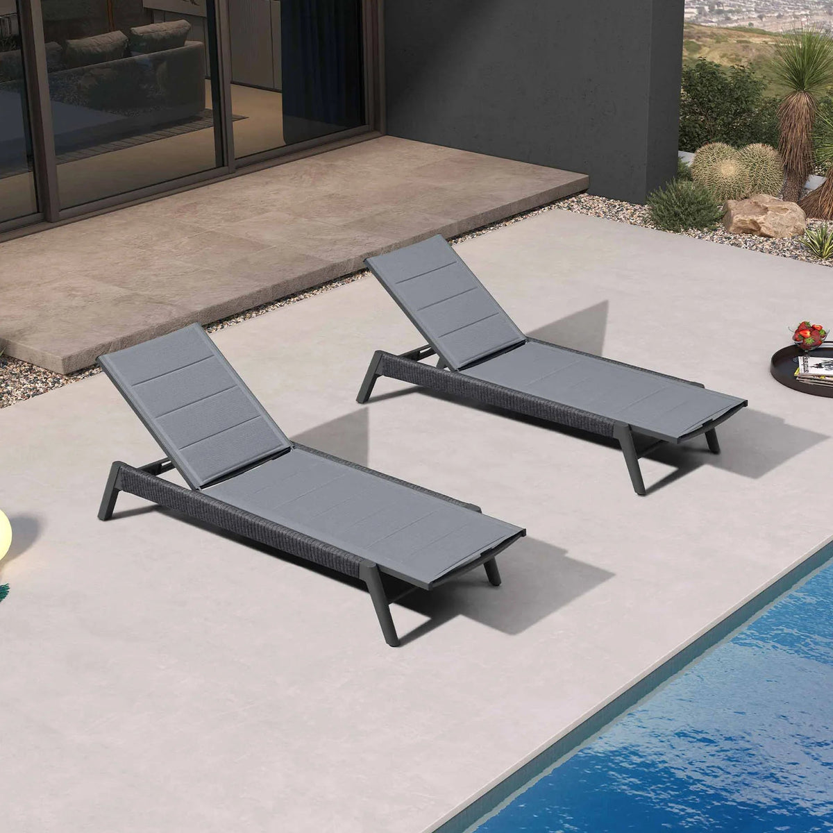 PURPLE LEAF Sanori Outdoor Chair Chaise Lounge Sun Lounges Aluminum Poolside Adjustable Reclining Patio Set of 2