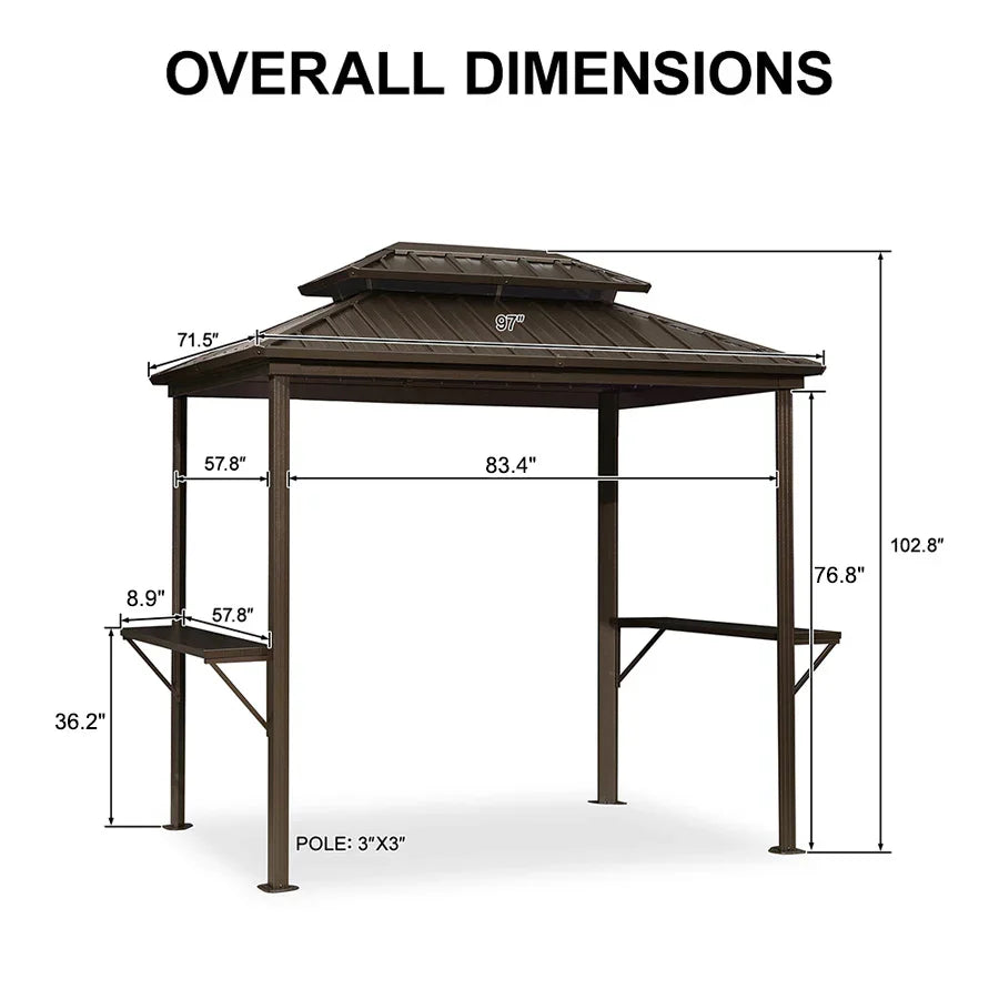 PURPLE LEAF Hardtop Grill Gazebo for Patio Bronze Permanent Metal Roof Outside Sun Shade Outdoor BBQ Canopy
