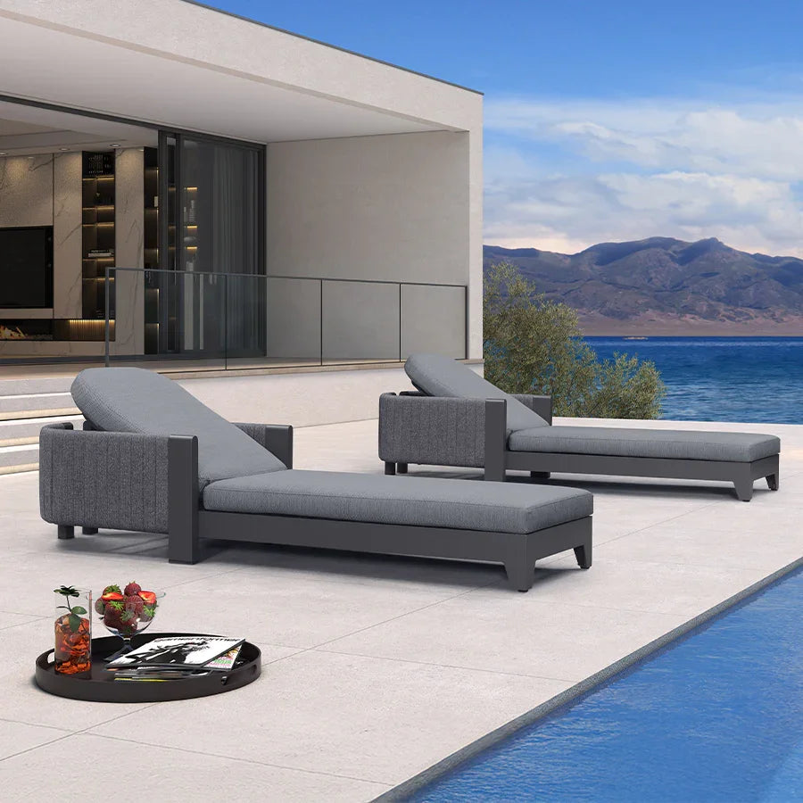 PURPLE LEAF Outdoor Chaise Lounge Chairs with Cushion Aluminum Poolside Sun Chair Adjustable Sunbathing Tanning Reclining