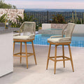 PURPLE LEAF Outdoor Swivel Bar Stools Set of 2 Patio 360° Rotating All-Weather Wicker Stools with Back and Cushion for Outside Backyard Kitchen Bistro Garden Bar
