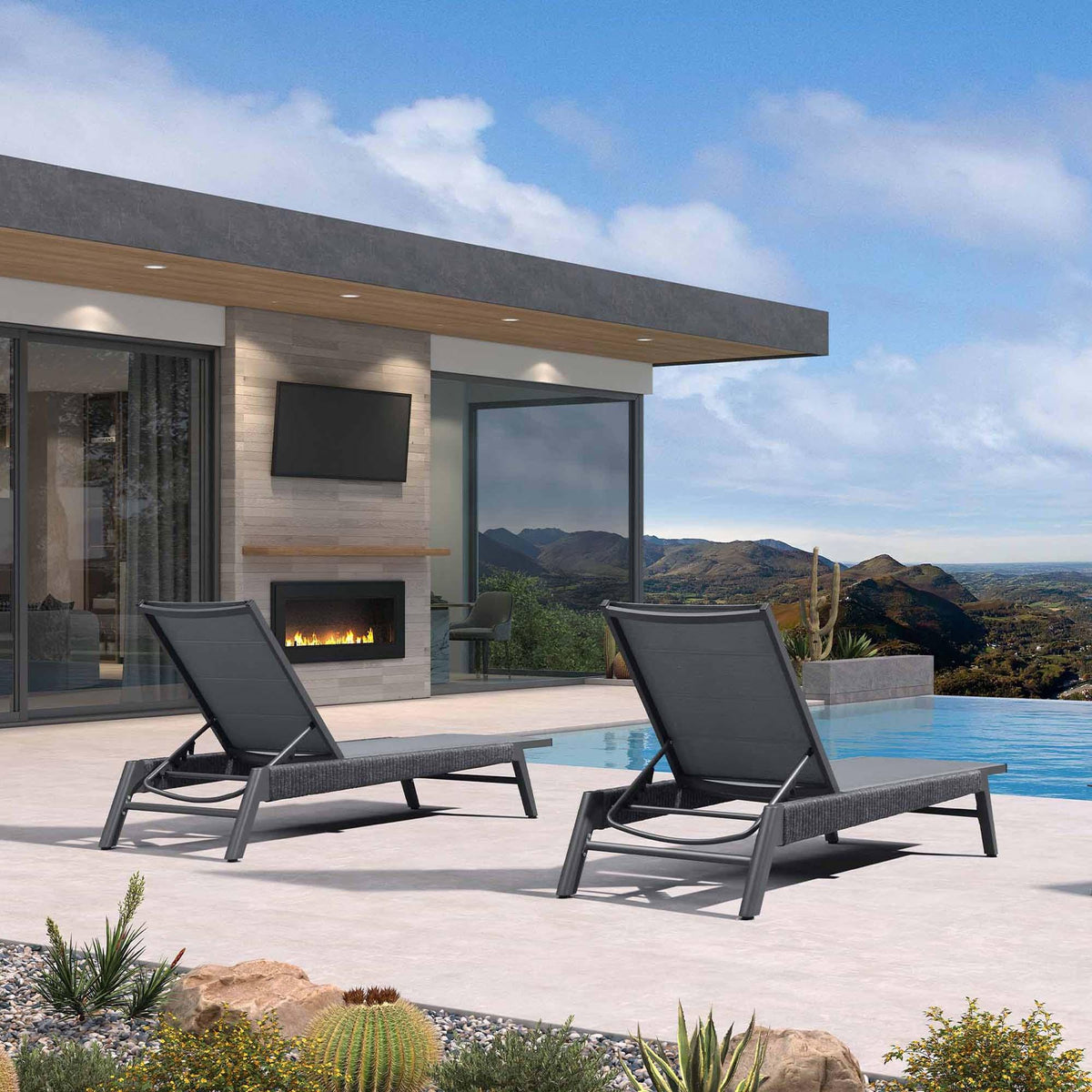 PURPLE LEAF Sanori Outdoor Chair Chaise Lounge Sun Lounges Aluminum Poolside Adjustable Reclining Patio Set of 2