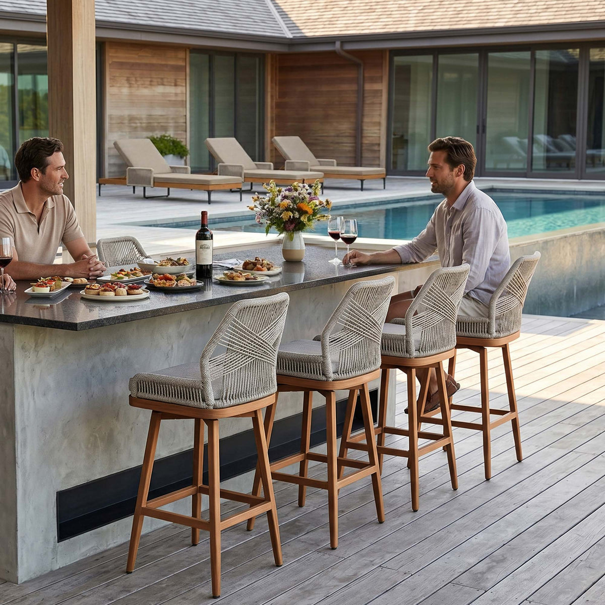 PURPLE LEAF Outdoor Swivel Bar Stools Set of 2 Patio 360° Rotating All-Weather Wicker Stools with Back and Cushion for Outside Backyard Kitchen Bistro Garden Bar