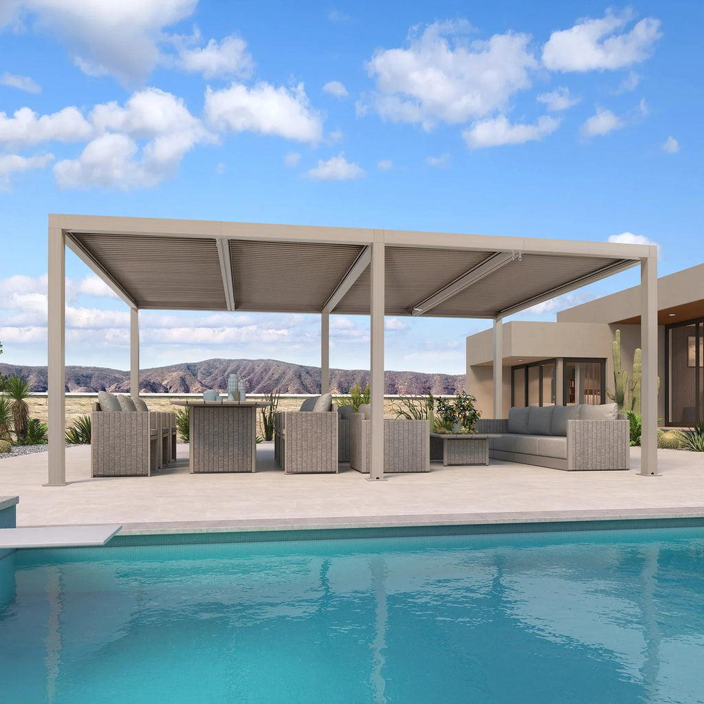 PURPLE LEAF Athena Louvered Pergola Modern Champagne Pergola with Adjustable Roof for Deck Backyard Garden